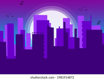 Cartoon Image Of A Purple Sunset City