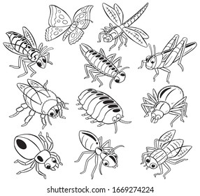 Cartoon Insect Outline Drawings Bugs