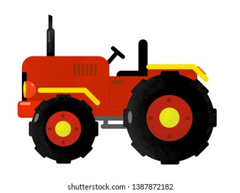 Cartoon Isolated Farm Vehicle On White Background - Tractor - Illustration For Children