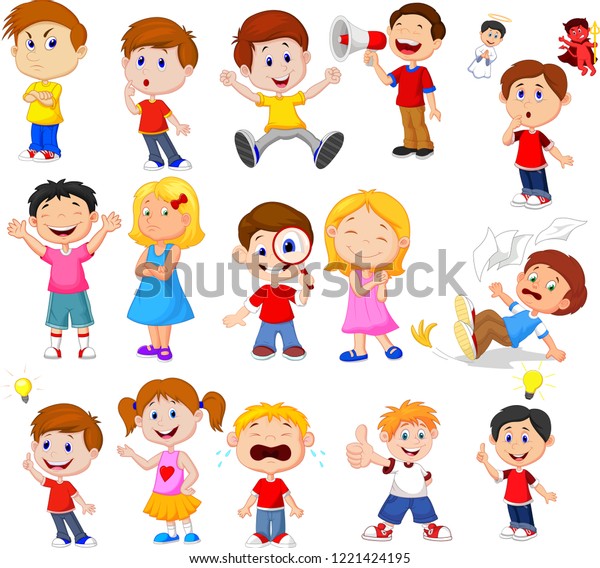 Cartoon Kids Different Expression Stock Illustration 1221424195 ...