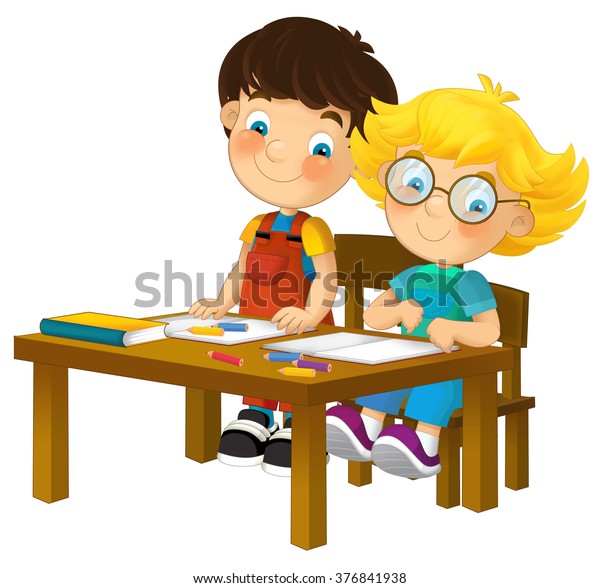 Cartoon Kids School Desk Isolated Illustration Stock Illustration