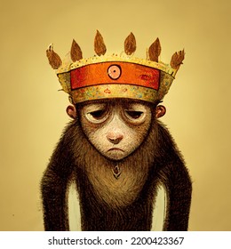 Cartoon King Monkey Wearing Crown