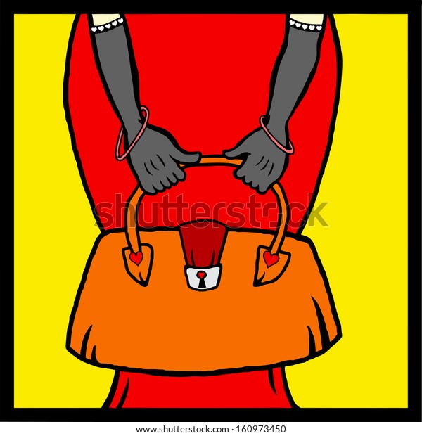 Cartoon Lady Holding Fashionable Handbag Stock Illustration 160973450