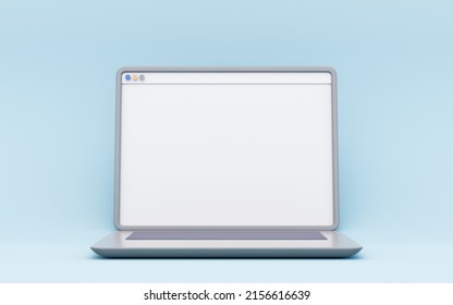 Cartoon Laptop With Blank Screen Mockup - 3d Render