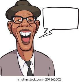 Cartoon Laughing Black Man In Hat On White Background