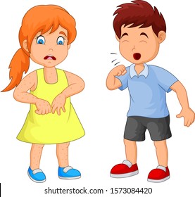 Cartoon Little Boy Girl Coughing Stock Illustration 1573084420