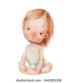 Cartoon Little Girl Blue Dress Stock Illustration 1443305108 | Shutterstock