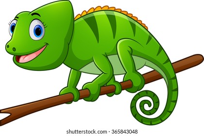 Cartoon Lizard On Branch