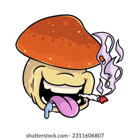 Cartoon logo mascot sweet mushroom smoking