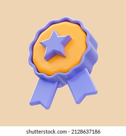 Cartoon Look Certificate Badge Icon 3d Render For Medals With Star Button And Ribbon