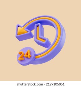 Cartoon Look Rotation Clock 24 Hour Icon 3d Render Concept For Rewind Time Emergency Service
