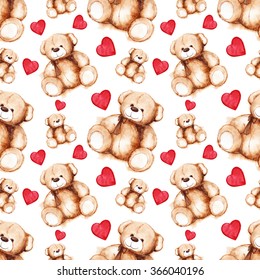 Cartoon lovely Teddy Bear toy Saint Valentine's day seamless pattern texture background