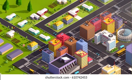 Cartoon Low Poly Isometric City 3d Stock Illustration 610742453 ...