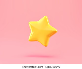 Cartoon lucky star isolated on pink background. 3D rendering with clipping path