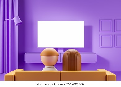 Cartoon male and female character at home watching a movie. The concept of online cinema at home. Mock Up. 3d rendering - Powered by Shutterstock