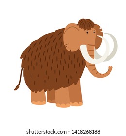 Cartoon Mammoth. Fossil Prehistoric Woolly Elephant With Tusks Isolated On White Background