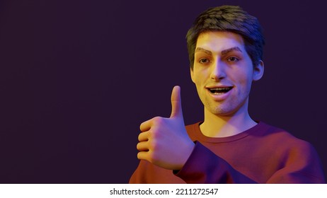 Cartoon Man With Cool Attitude Thumb Up For Congratulations Yes Success Positive Approbation 3D Illustration