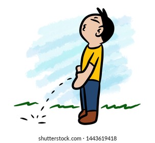 cartoon man peeing on the ground