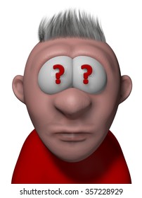 cartoon man with question mark in his eyes - 3d illustration - Shutterstock ID 357228929