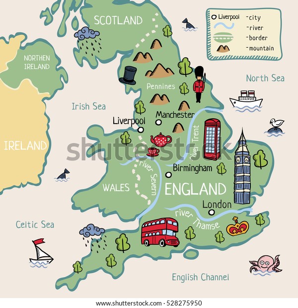 Cartoon Map England Stock Illustration 528275950