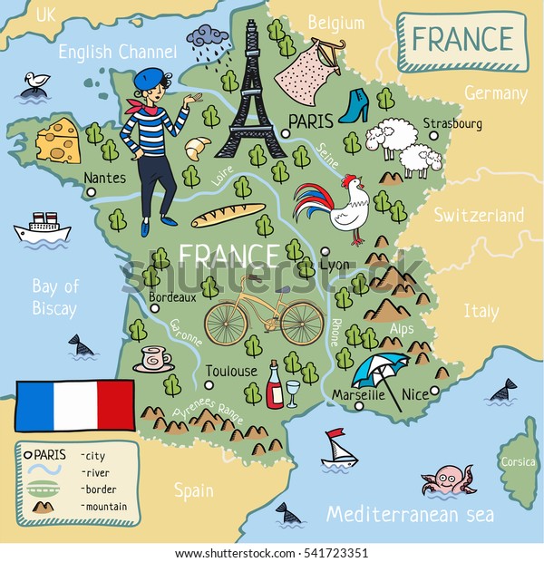 Cartoon Map France Stock Illustration