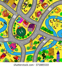 Cartoon Map Seamless Pattern Roads Cars Stock Illustration 371885533 ...