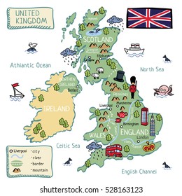 Cartoon Map United Kingdom England Scotland Stock Illustration ...