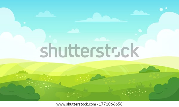 Cartoon Meadow Landscape Summer Green Fields Stock Illustration 1771066658