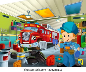 Cartoon Mechanic Workshop Illustration Children Stock Illustration ...