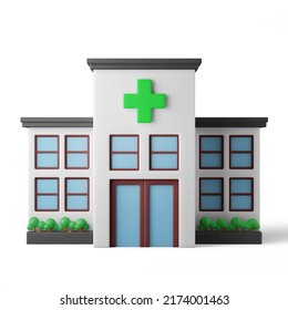 Cartoon Medical Hospital Clinic Building Concept Front View 3d Illustration Rendering 3d Icon Isolated In White Background