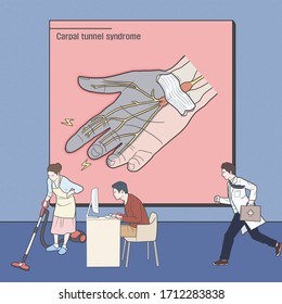 
Cartoon Medical Illustration Illustrating Carpal Tunnel Syndrome