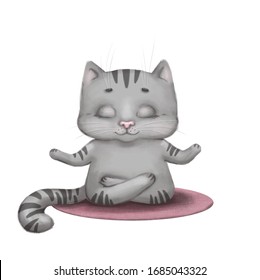 cartoon meditating cat sitting in lotus position
