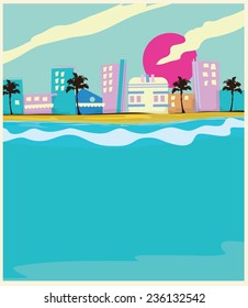 Cartoon Miami Skyline.