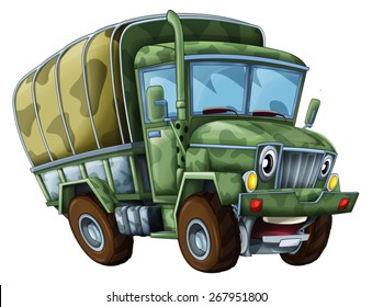 Cartoon military truck - caricature - illustration for the children