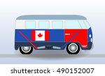 Cartoon minibus with Hockey Stick and Puck.  Illustration. 