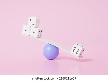 Cartoon Minimal Dice With Number Four And Six Imbalance Scales Concept On Pink Background Compare Price Idea, Finance Business Investment Education. 3d Render Illustration