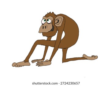 Cartoon monkey in yoga half split pose on white background