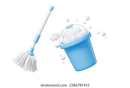 Cartoon mop and pail, do housework, 3d rendering. 3d illustration. - Powered by Shutterstock