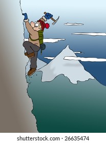 A Cartoon Mountain Climber Who May Be In Over His Head.