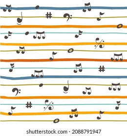 Cartoon Music Seamless Pattern For Kids. Textile Childish Design. Colorful Musical Notes.
