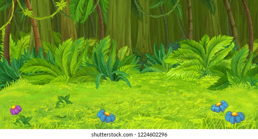 Cartoon nature scene in the jungle - illustration for children