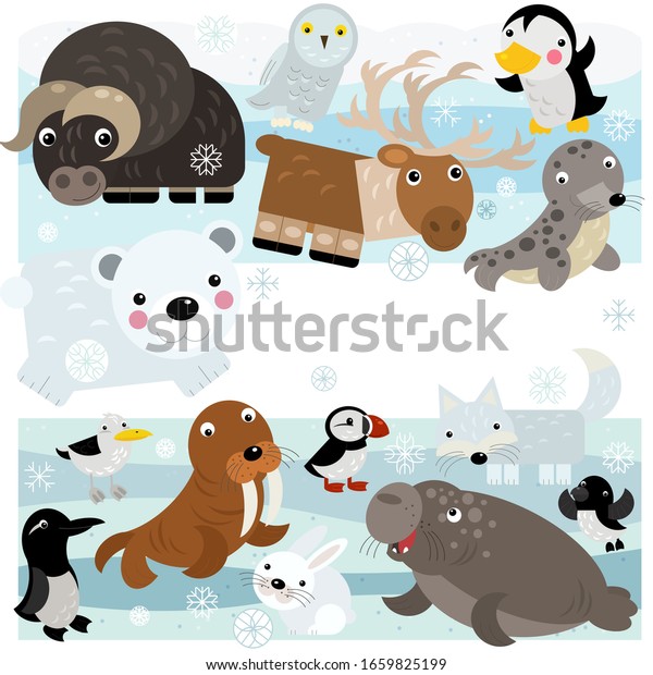 Cartoon North Pole Scene Different Animals Stock Illustration ...