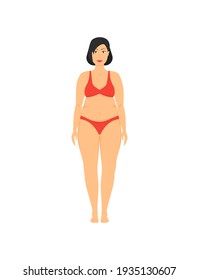 Cartoon Obesity Weight Loss Woman with Belly Fitness, Health and Diet Concept Flat Design Style . illustration