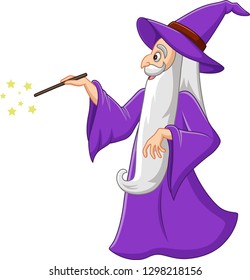 Cartoon Old Wizard With Magic Wand