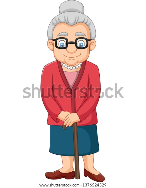 Cartoon Old Woman Cane Stock Illustration 1376524529