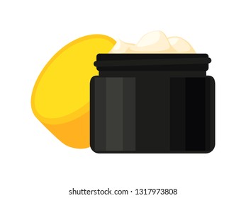 Cartoon open hair mask cream. Cosmetic skin care solution. Beauty themed illustration for icon, logo, stamp, label, sticker, badge, gift card, banner or certificate decoration - Powered by Shutterstock