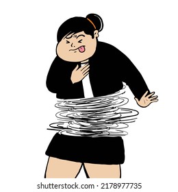 Cartoon Overweight Woman Working In The Office Suffering From Irritable Bowel Syndrome