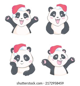 Cartoon panda. Cute panda bear, happy baby animals, lazy funny chinese bears posing. Friendly mascot, characters set