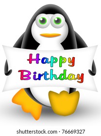 Cartoon Penguin Happy Birthday Banner Greeting Stock Illustration ...