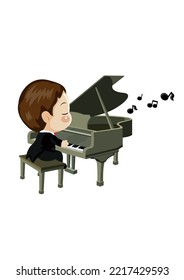 Cartoon Piano Child Playing Piano.